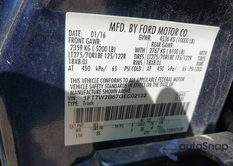 2016 Ford F-250 Xlt z USA, uszkodzony, nr VIN 1FT7W2B67GEC02132